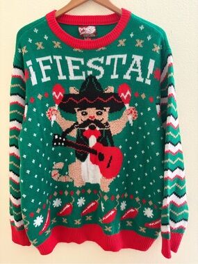 Ugly Christmas Sweater XL Fiesta Cat Mariachi Guitar Funny Holiday Sweater